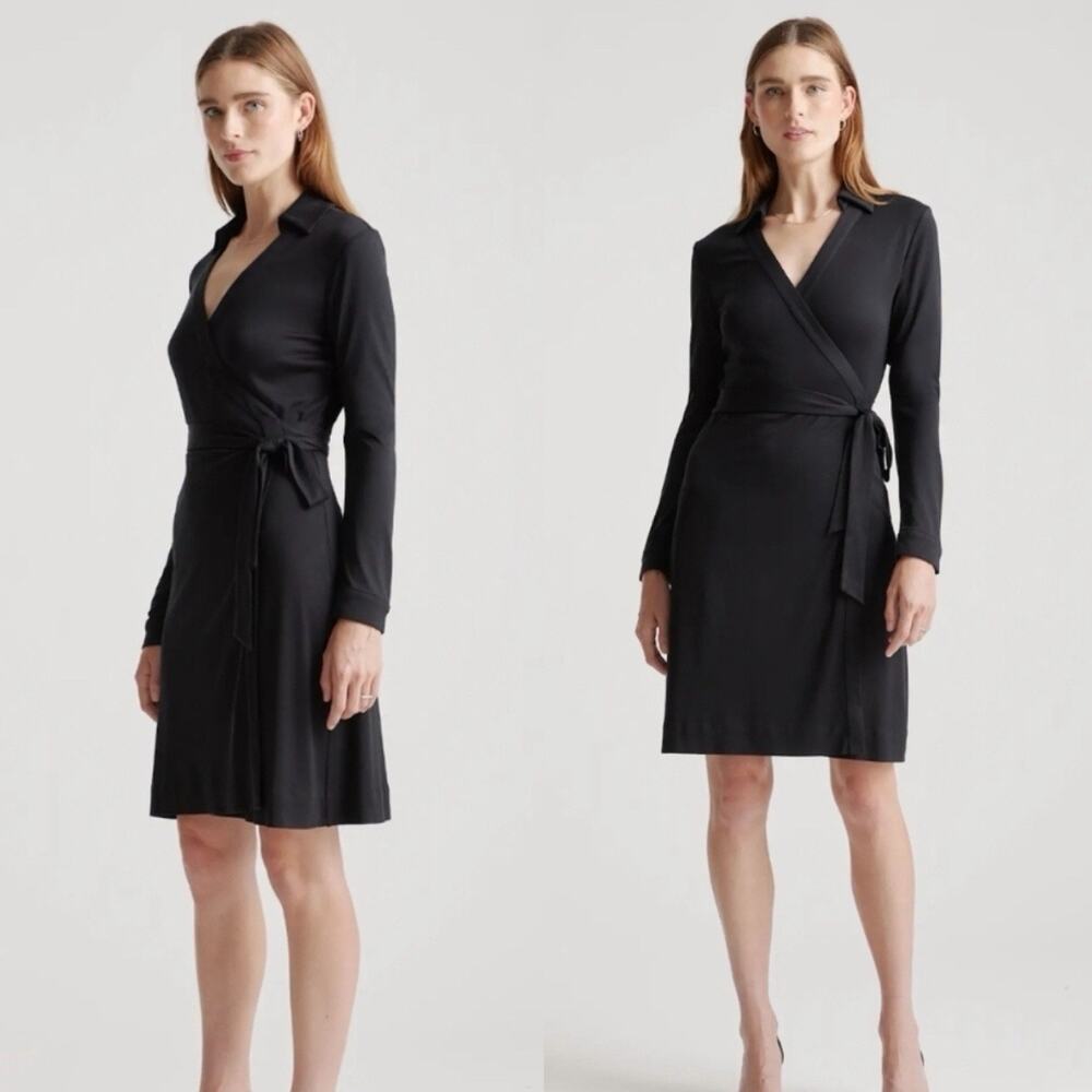 NWT! Quince 100% Silk Black Jersey Mini Wrap Dress Size S
